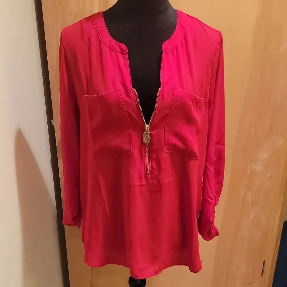 Michael Kors Vibrant Red Blouse with Gold Accents